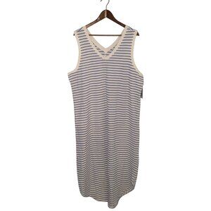 Time And Tru XXL Blue & White Striped Sleeveless V-Neck Dress